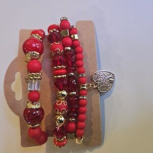 Elegant Red Beaded Bracelet Set